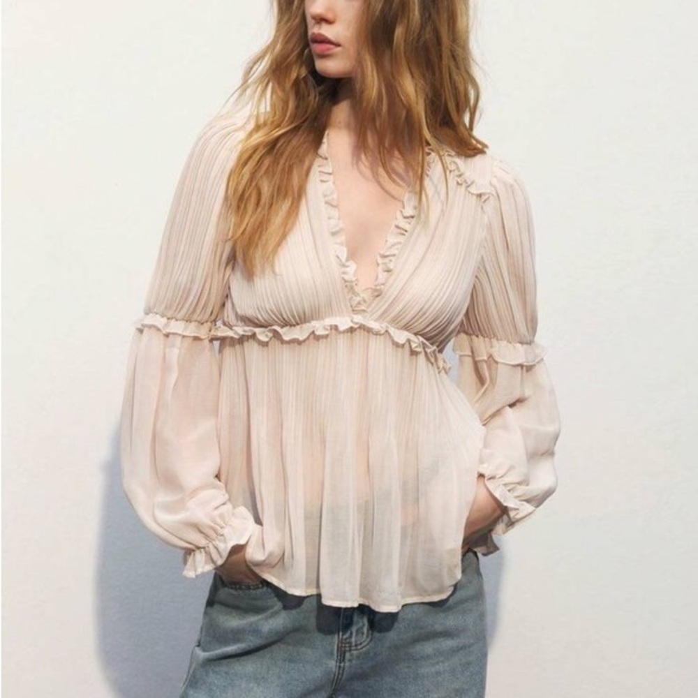 Shein Boho Elegant Cream Ruffled Women's Top-S